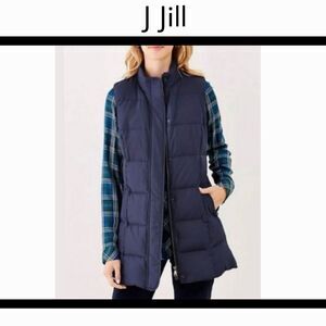 J. Jill Down Puffer Vest Highland Park Long Line Navy Blue Small